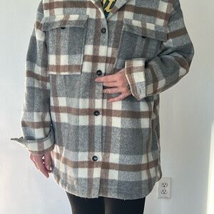 Plaid Gray and Brown Women's Wool Jacket